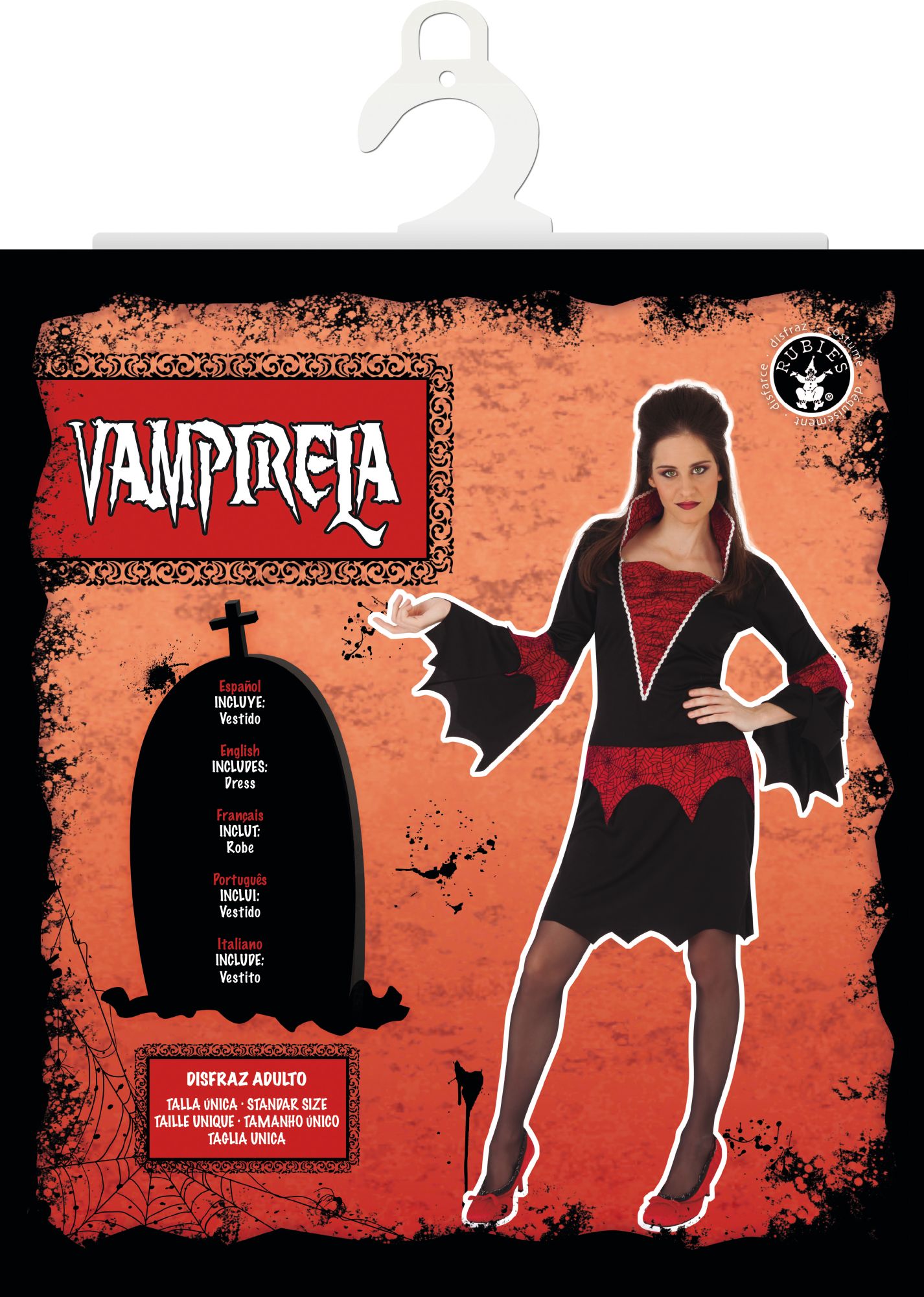 rubies-vampir-kleid-damen-schwarz-rot-stehkragen image 2
