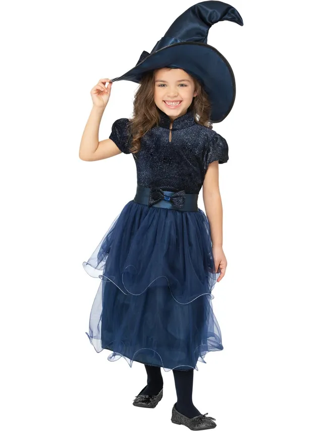 smiffys-fever-hexe-kost-m-blau-kinder-kleid-hut-7-9 image 1