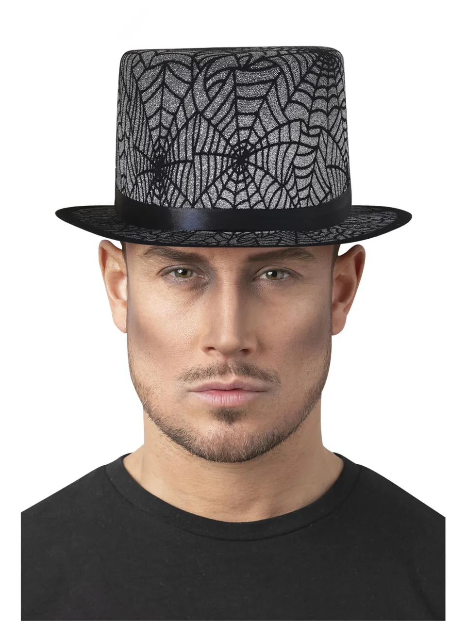 smiffys-fever-spider-web-zylinder-schwarz-silber-erwachsene image 1