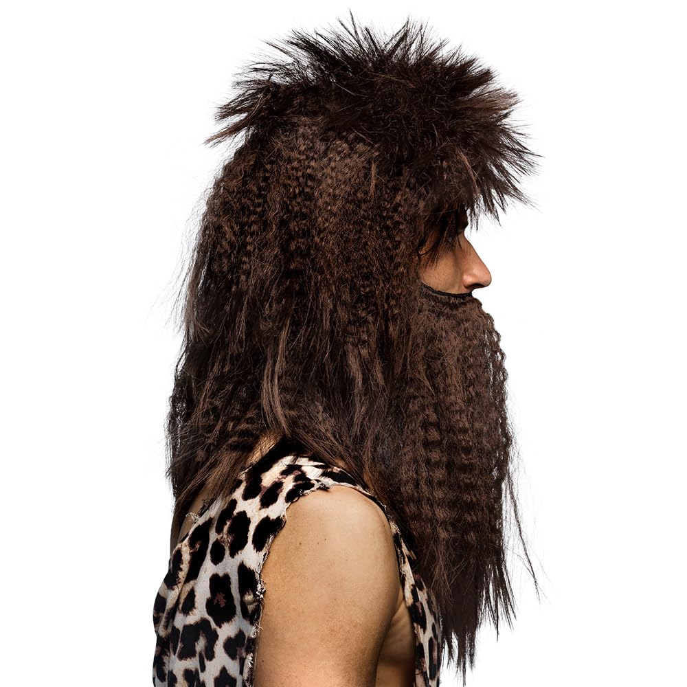boland-wigs-steinzeit-per-cke-dunkelbraun-mit-bart-erwachsene image 2
