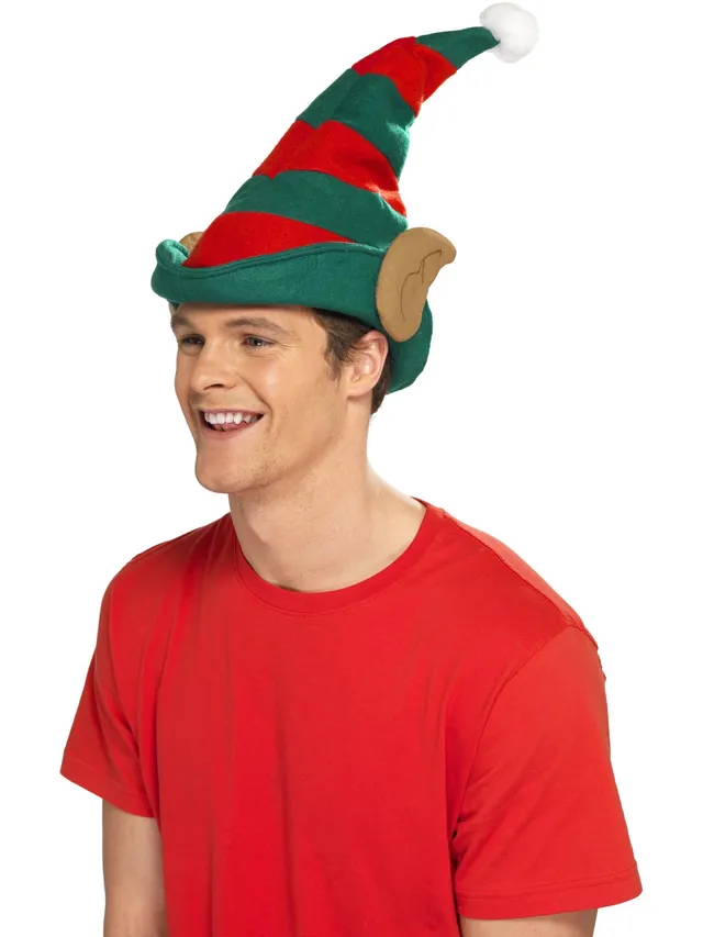 smiffys-fever-elf-hat-m-tze-rot-gr-n-mit-ohren image 1