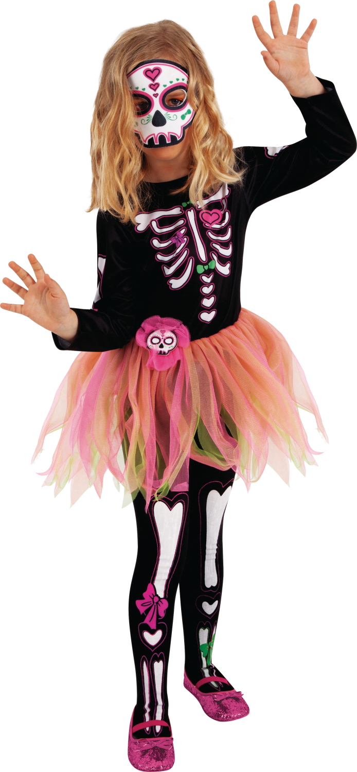rubies-france-dia-de-los-muertos-tutu-kost-m-rosa-gr-n-mit-maske image 1
