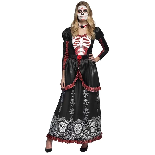 boland-halloween-senora-adriana-skelett-kost-m-damen-36-38-schwarz-rot image 1