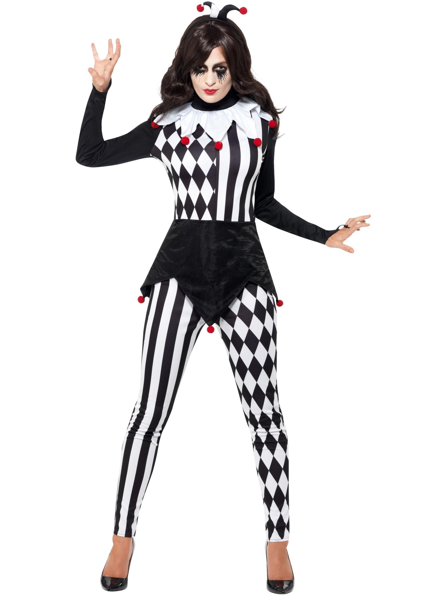 smiffys-fever-harlekin-jester-kost-m-damen-schwarz-rot image 4