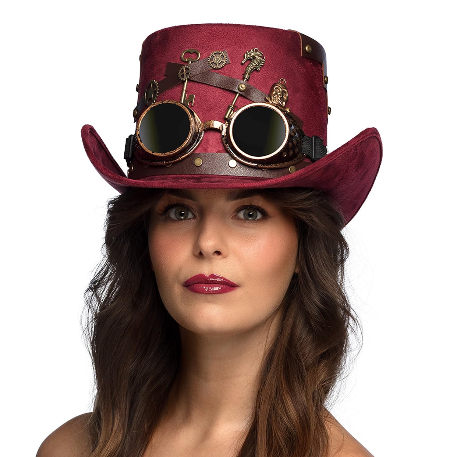 boland-headwear-steampunk-hut-mit-brille-rot-einheitsgr-e image 2