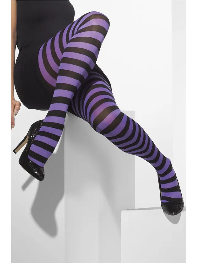 smiffys-fever-strumpfhose-lila-schwarz-gestreift-opaque image 1