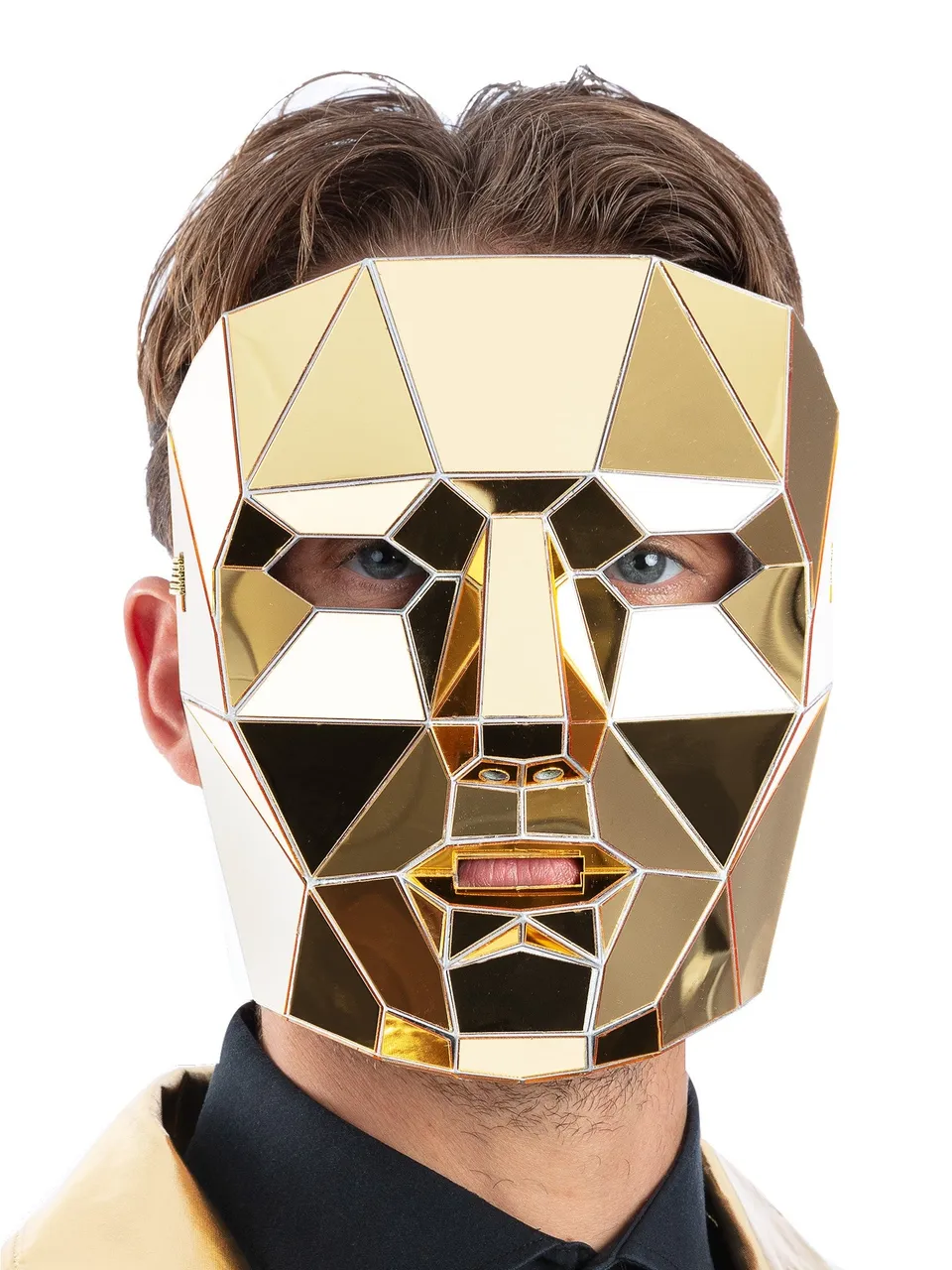 smiffys-fever-roboter-maske-gold-verspiegelt-ai image 1