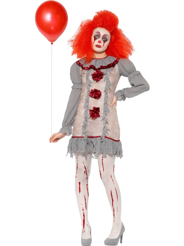 smiffys-fever-vintage-clown-lady-kost-m-damen-grau-rot-m image 1