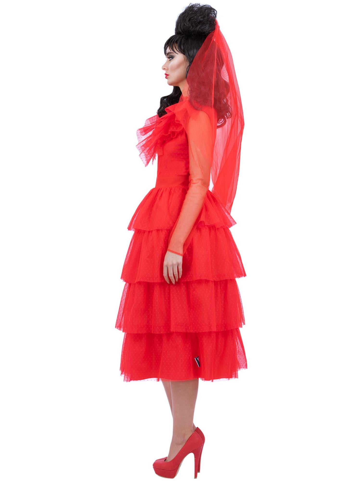 smiffys-fever-beetlejuice-lydia-brautkleid-rot-damen-mit-schleier image 3