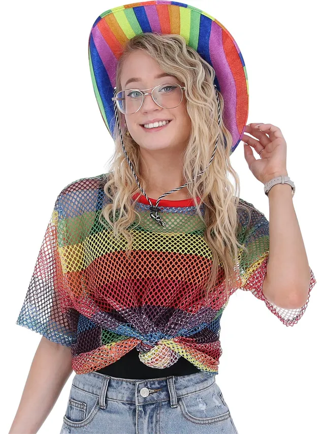 smiffys-fever-rainbow-mesh-top-unisex-bunt-netz-s-m image 1