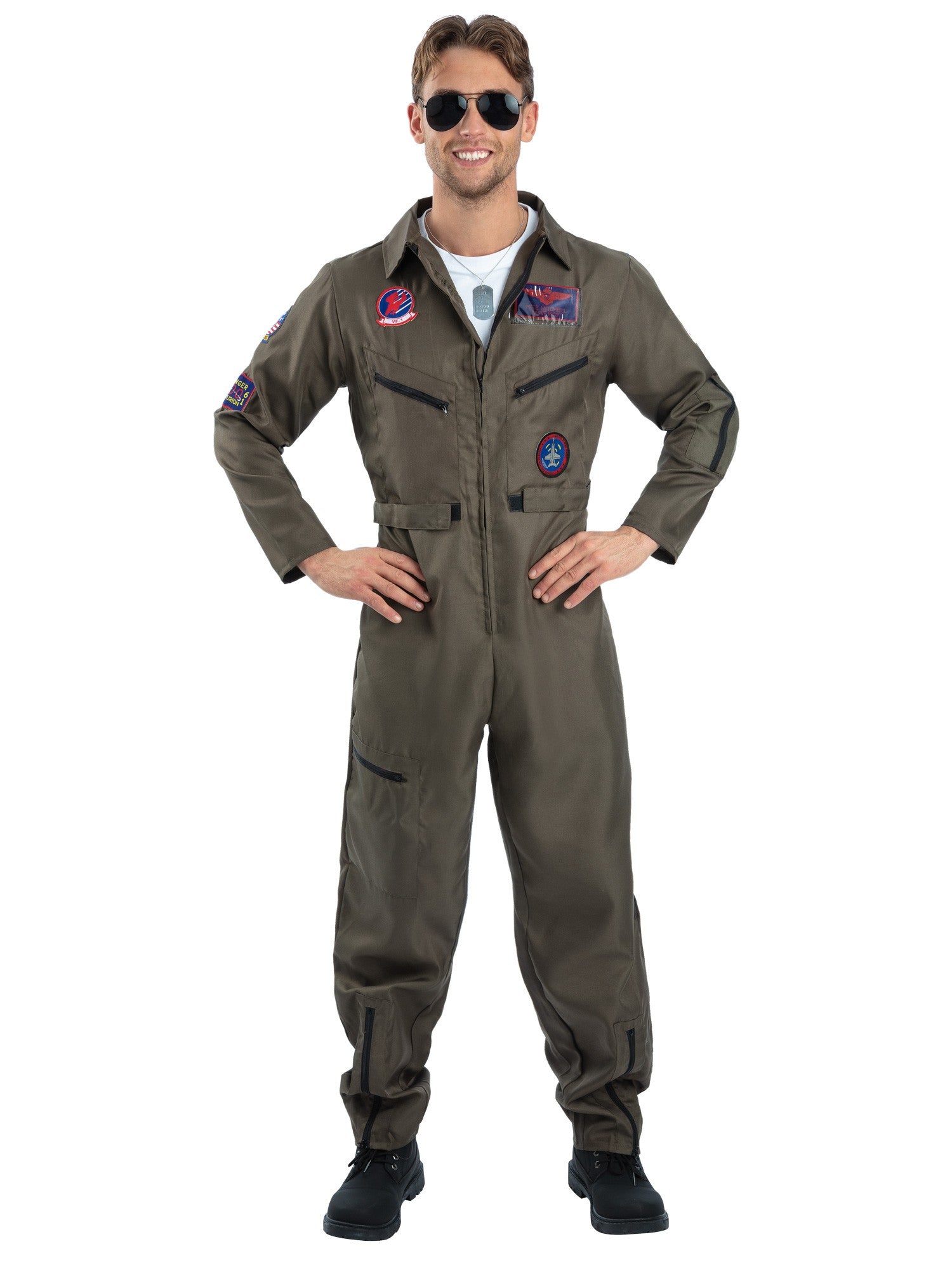 smiffys-fever-top-gun-piloten-kost-m-jumpsuit-gr-n-m image 1