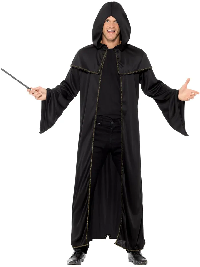 smiffys-fever-wizard-umhang-schwarz-gold-mit-kapuze image 1