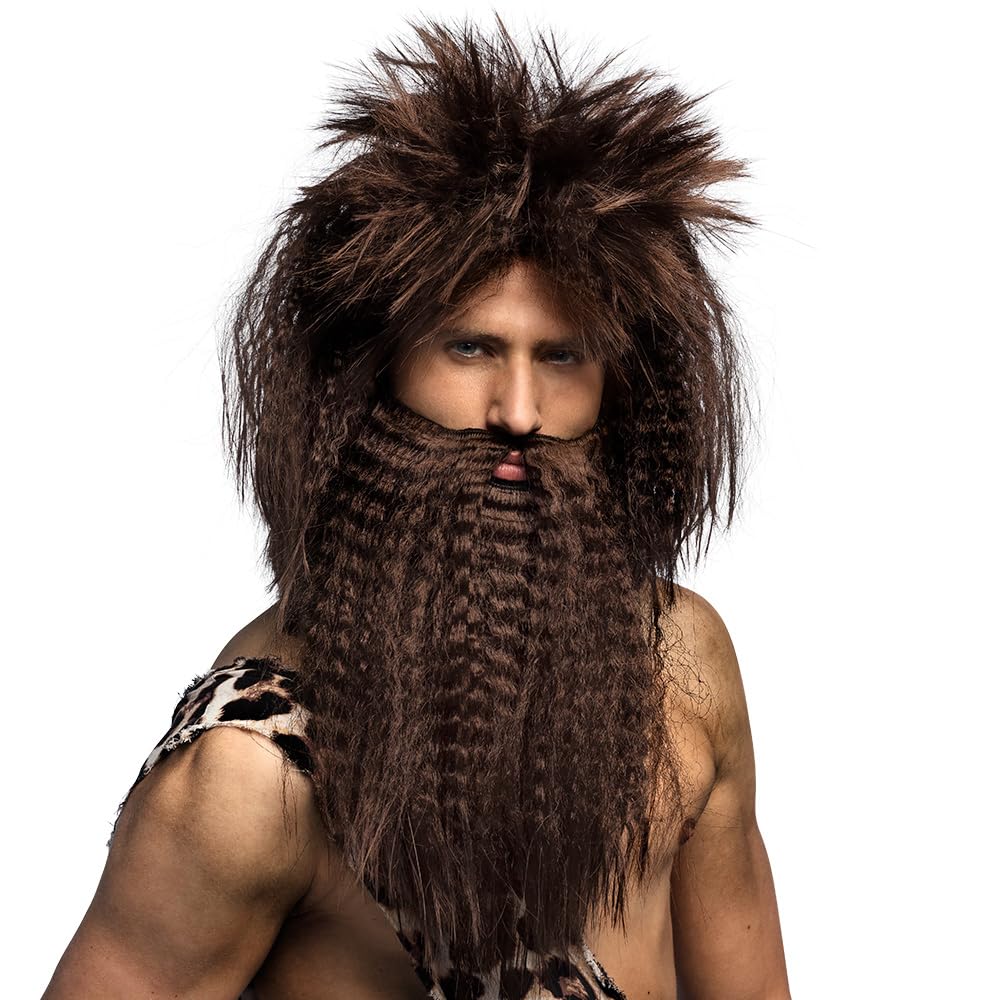 boland-wigs-steinzeit-per-cke-dunkelbraun-mit-bart-erwachsene image 1