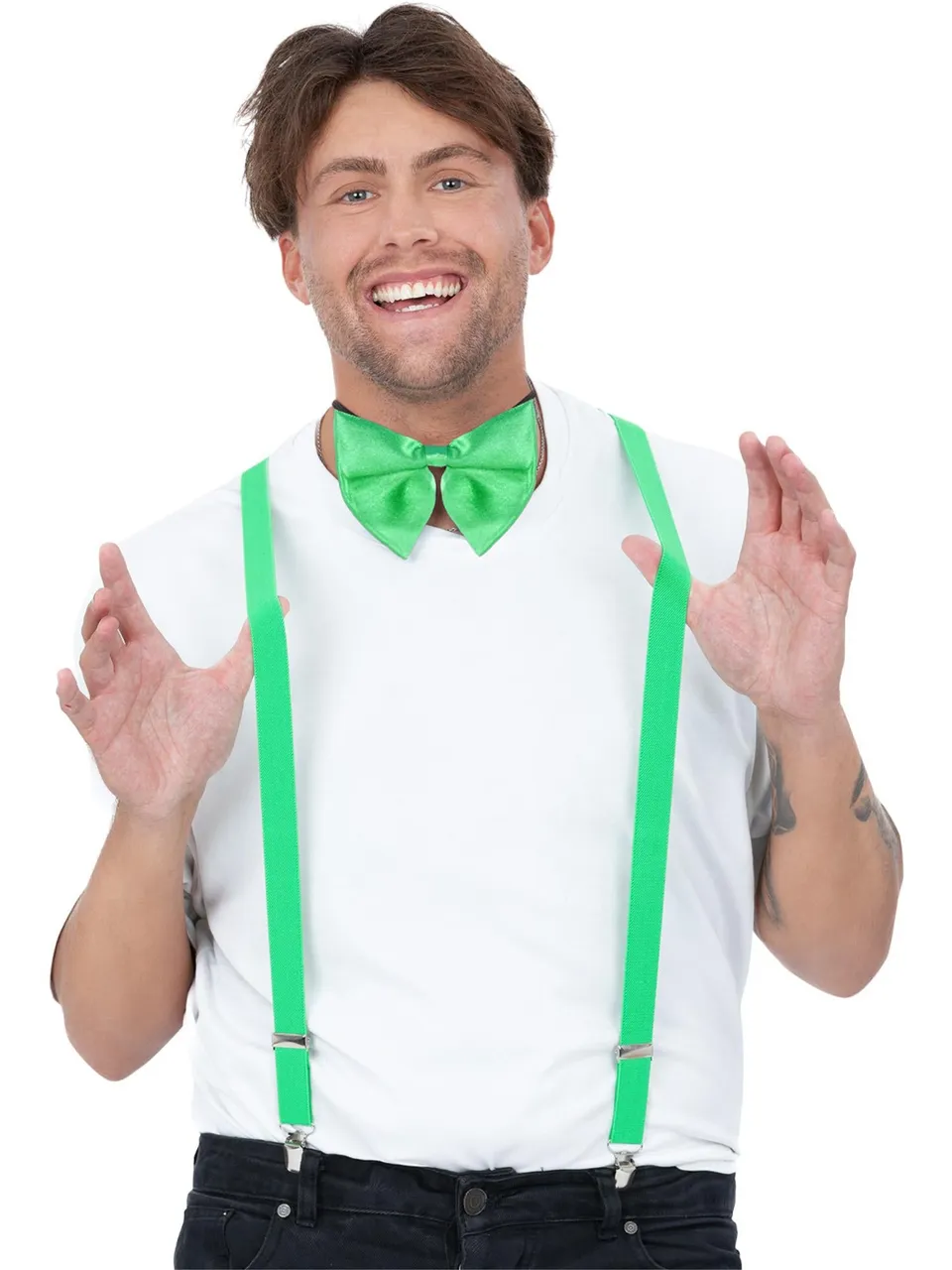 smiffys-fever-bow-tie-braces-set-gr-n-fliege-hosentr-ger image 1