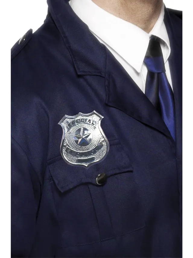smiffys-fever-polizei-marke-metall-silber-abzeichen image 1