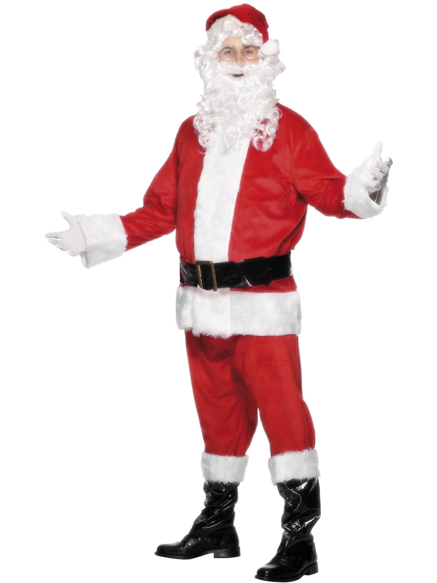 smiffys-fever-deluxe-santa-kost-m-rot-6-teilig-mit-bart image 1