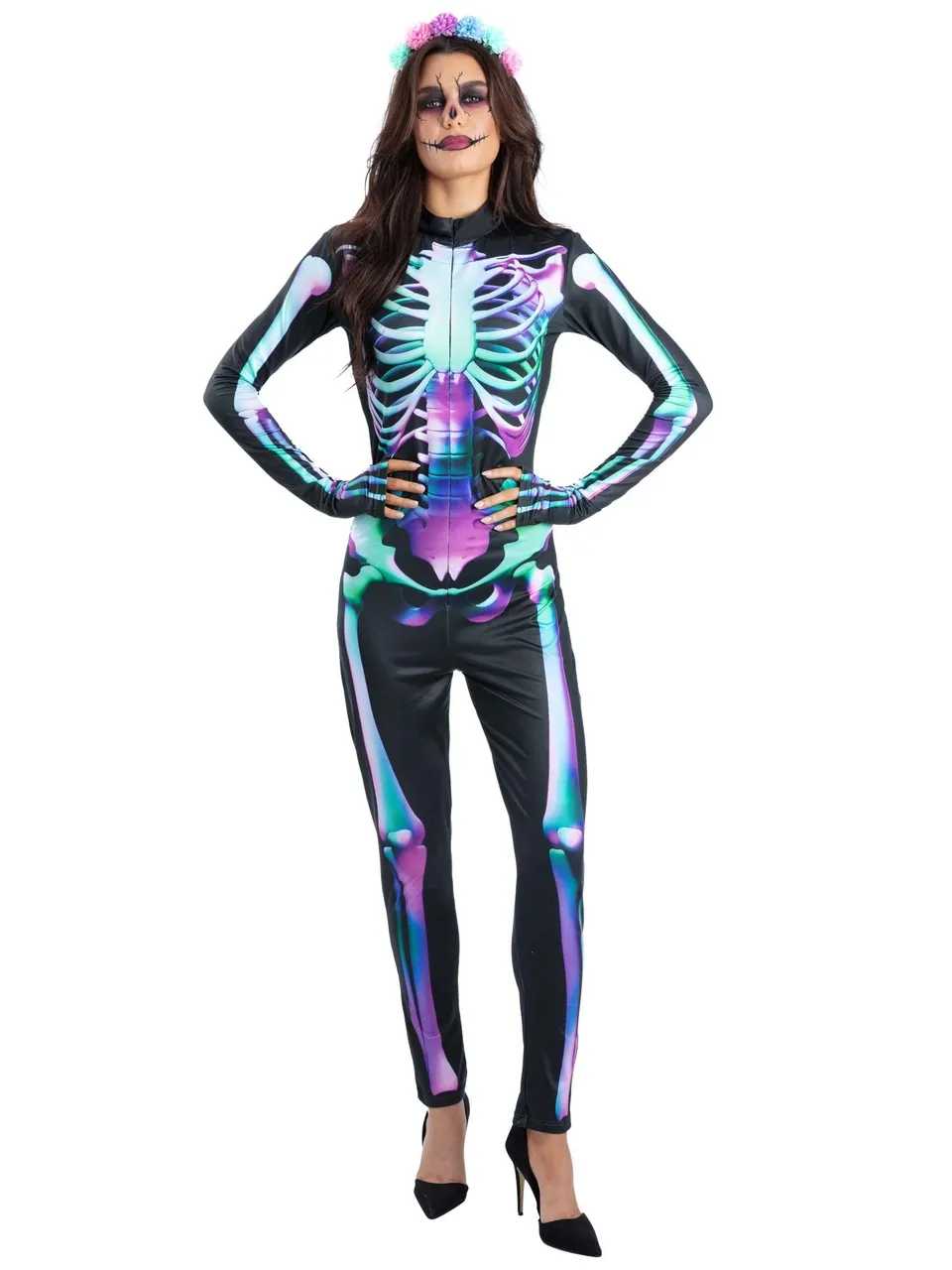 smiffys-fever-skelett-kost-m-damen-m-schwarz-neon image 1