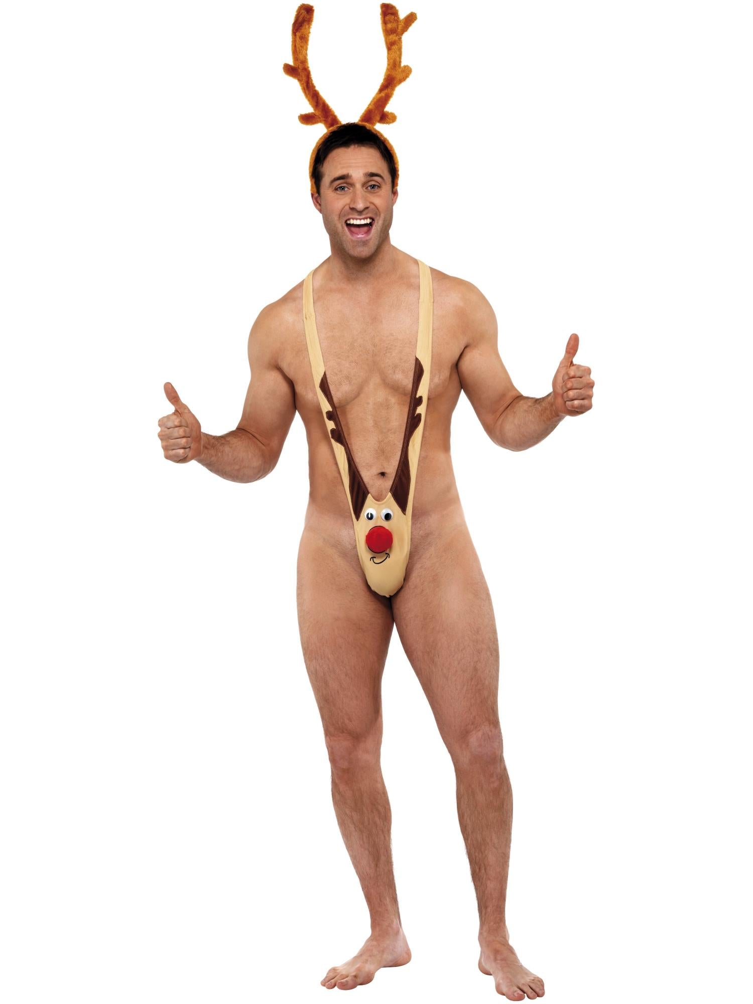 smiffys-fever-rudolf-mankini-herren-rentier-beige-gr-m-l image 1