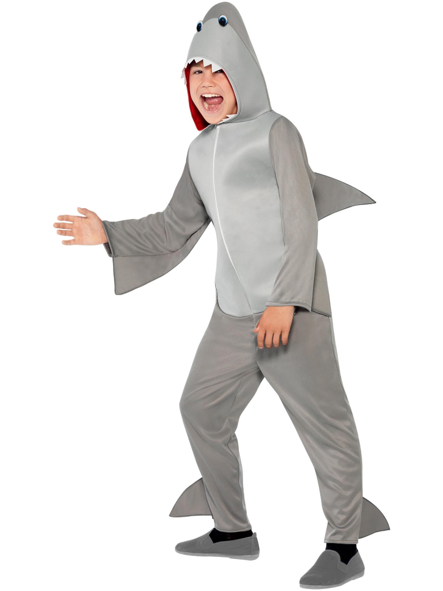 smiffys-fever-hai-kinderkost-m-grau-overall-mit-kapuze image 1
