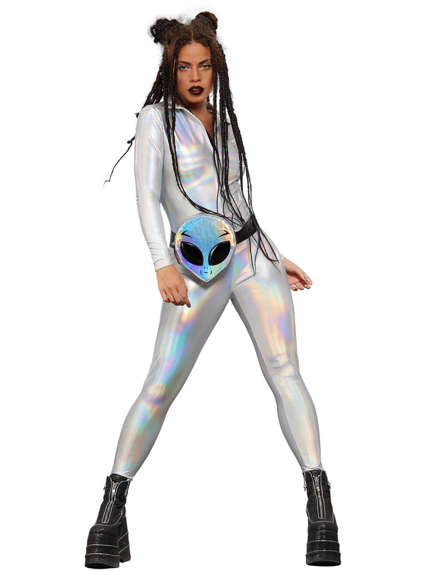 fever-miss-whiplash-catsuit-holografisch-silber-reiverschluss image 1