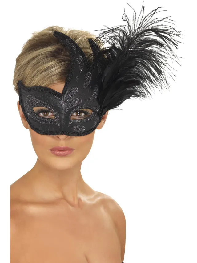 smiffys-fever-ornate-colombina-federmaske-schwarz-glitzer image 1
