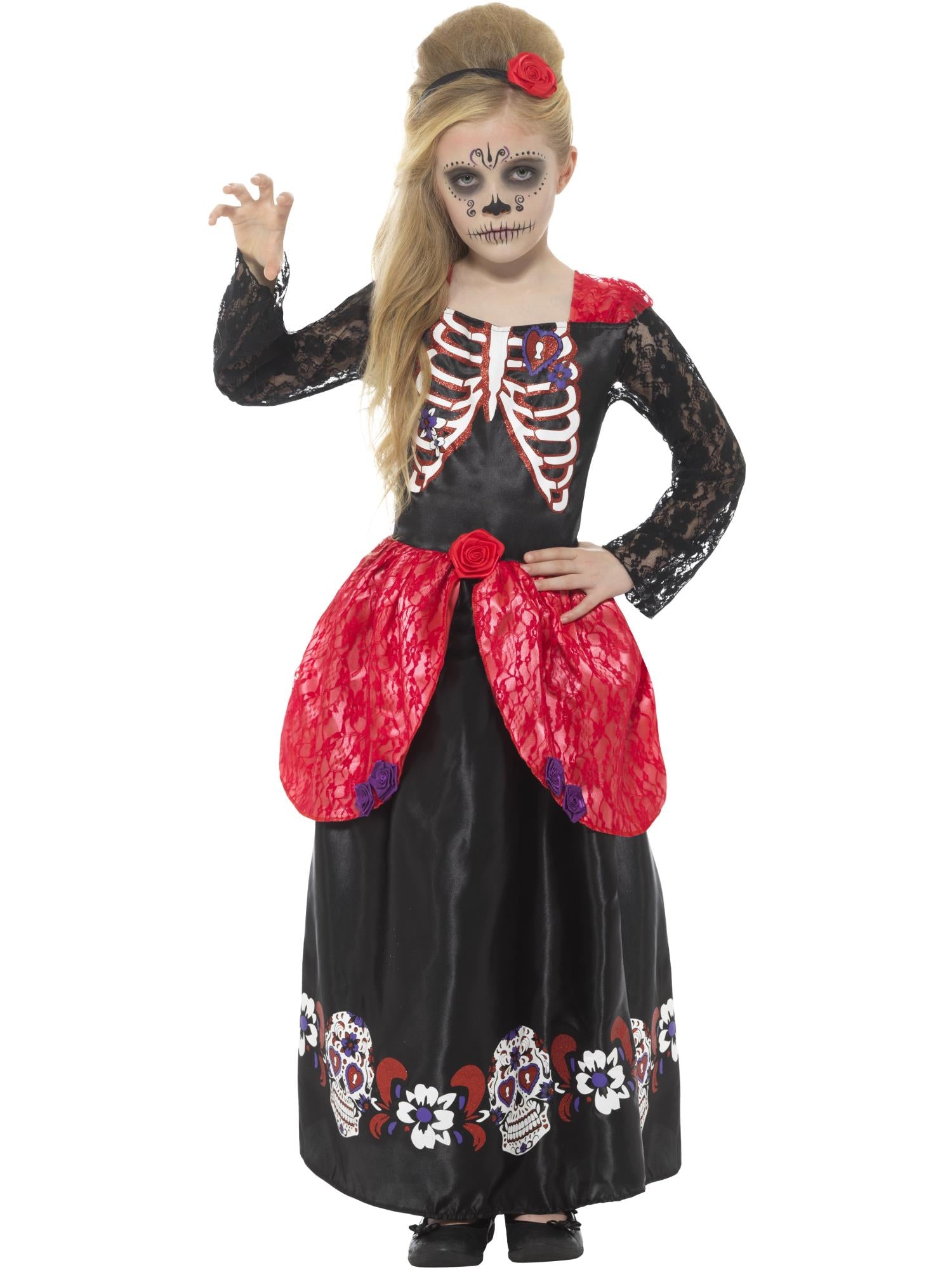 smiffys-fever-deluxe-day-of-the-dead-m-dchen-kost-m-schwarz image 1