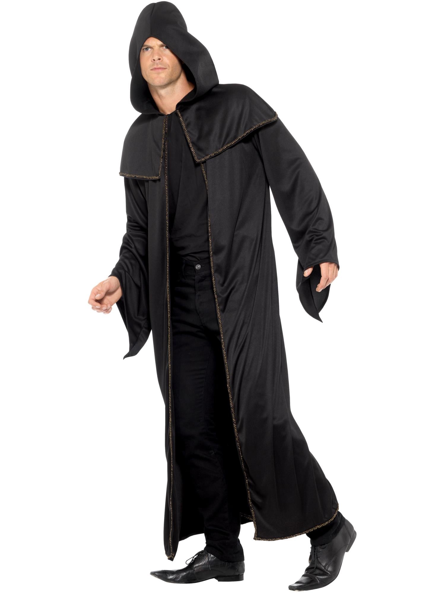 smiffys-fever-wizard-umhang-schwarz-gold-mit-kapuze image 3
