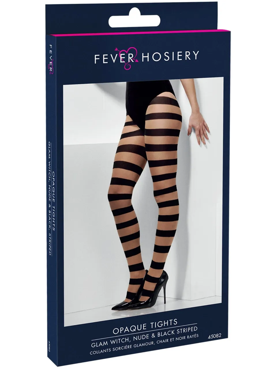 smiffys-fever-glam-witch-strumpfhose-nude-schwarz-gestreift image 1