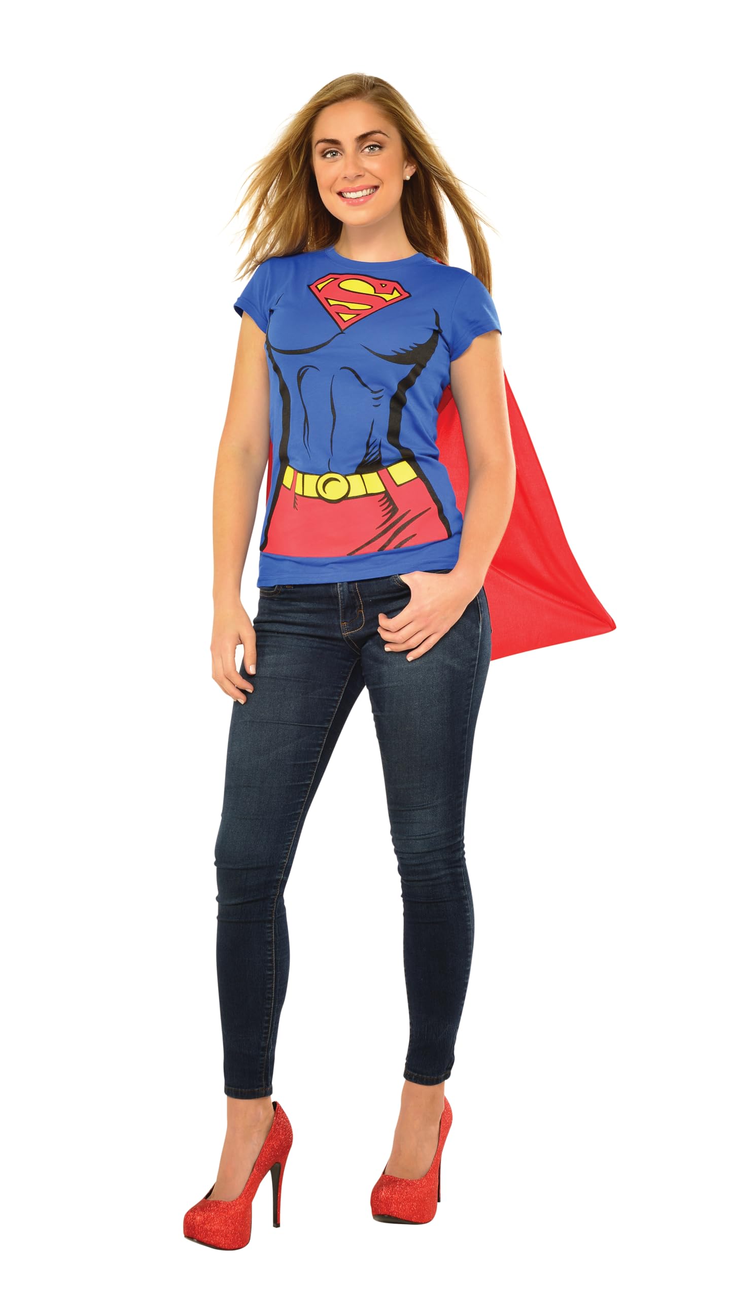 rubie-s-deluxe-supergirl-t-shirt-cape-kost-m-m-blau image 1