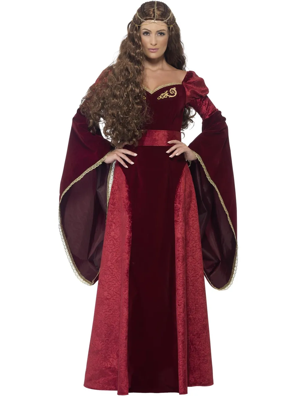 smiffys-fever-medieval-queen-deluxe-kost-m-damen-rot image 1