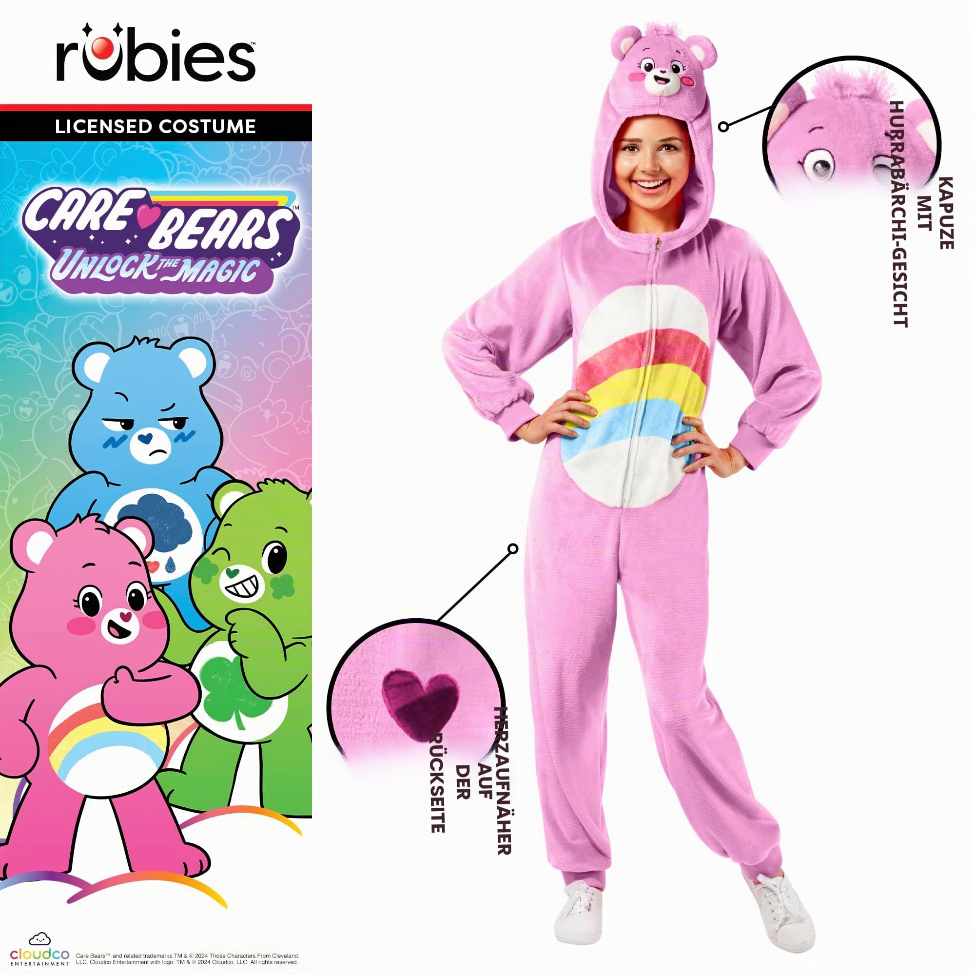 rubie-s-deluxe-cheer-bear-onesie-gl-cksb-rchi-kost-m-kapuze image 3