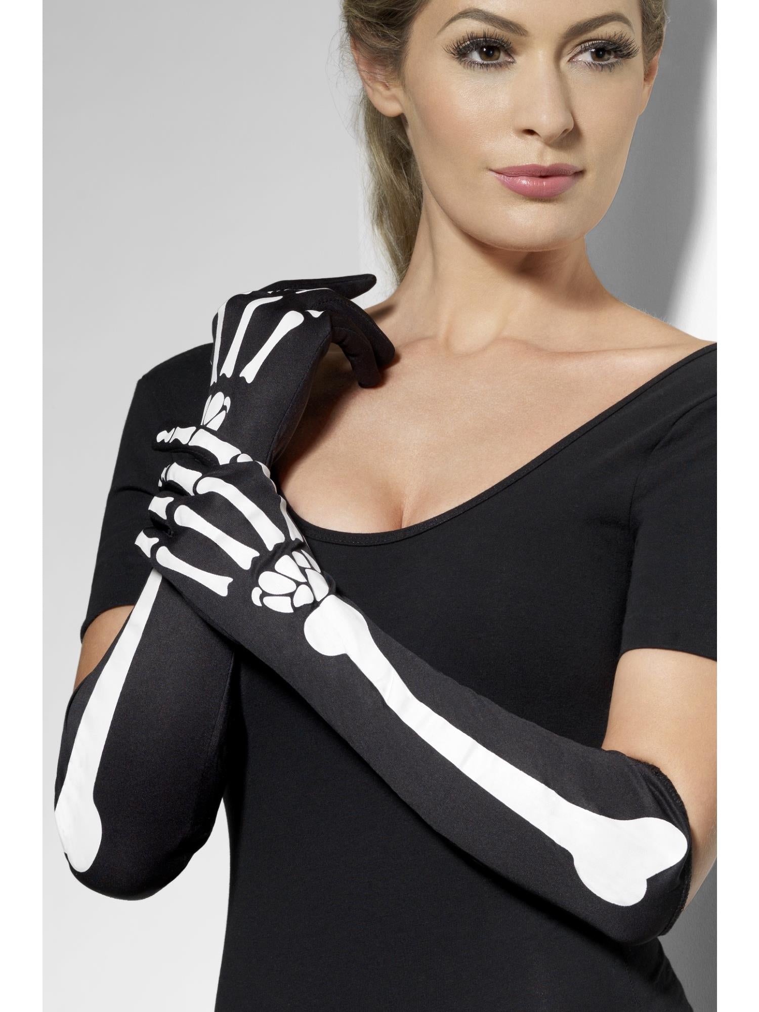 smiffys-fever-skeleton-gloves-schwarz-lang-damen image 1
