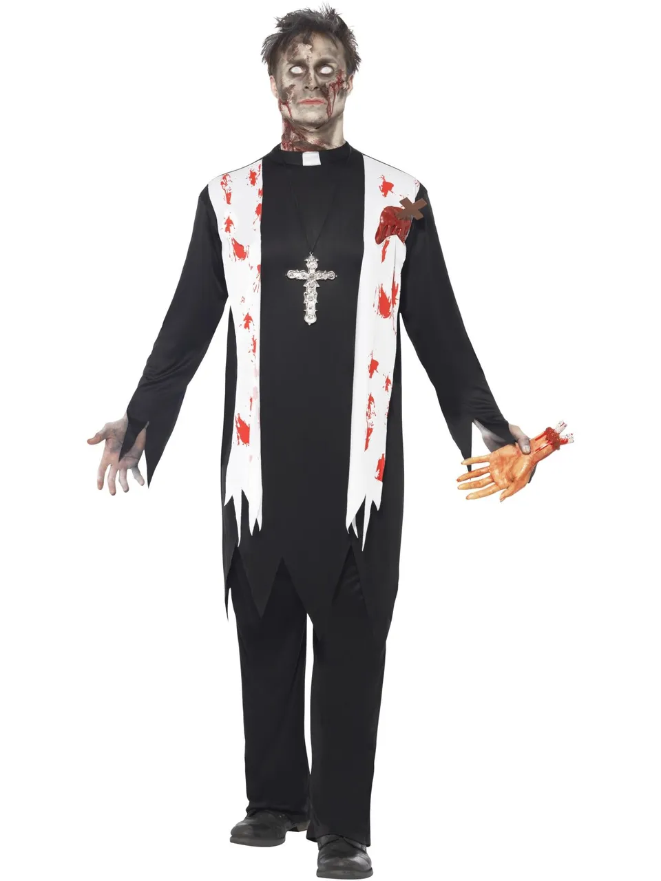 smiffys-fever-zombie-priester-kost-m-schwarz-herren-2tlg image 1