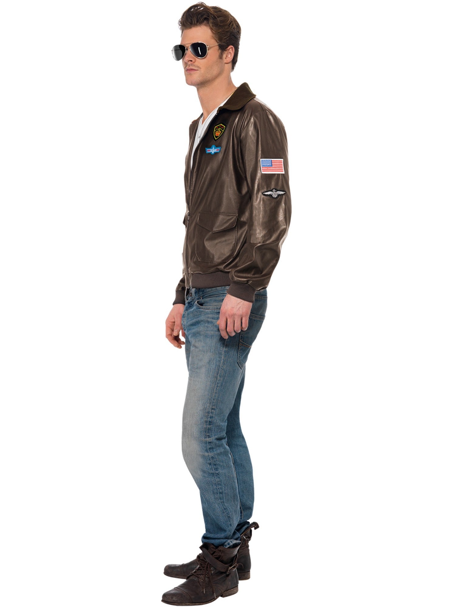 smiffys-fever-top-gun-bomberjacke-braun-mit-patches image 3