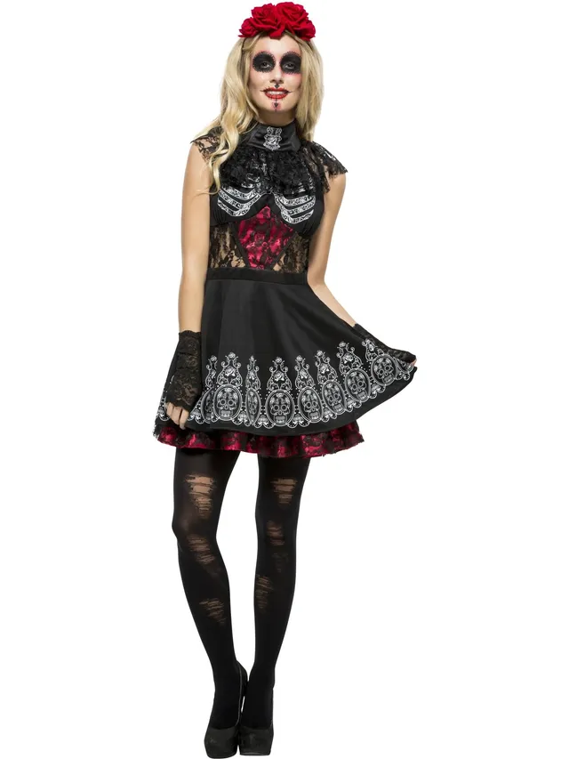 smiffys-fever-day-of-the-dead-kost-m-kleid-damen-m-schwarz image 1