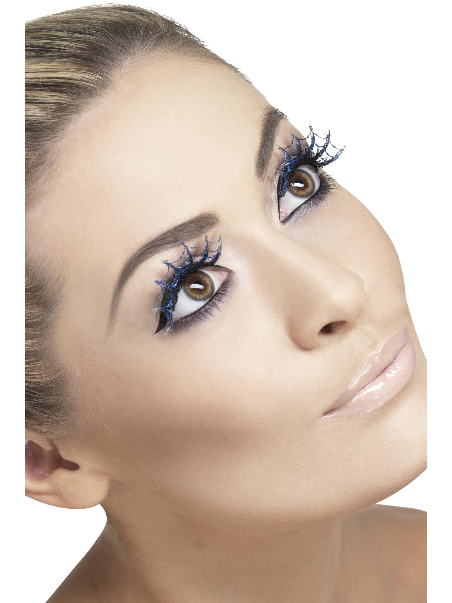 smiffys-fever-eyelashes-spiderwebs-wimpern-blau-glitzer image 1