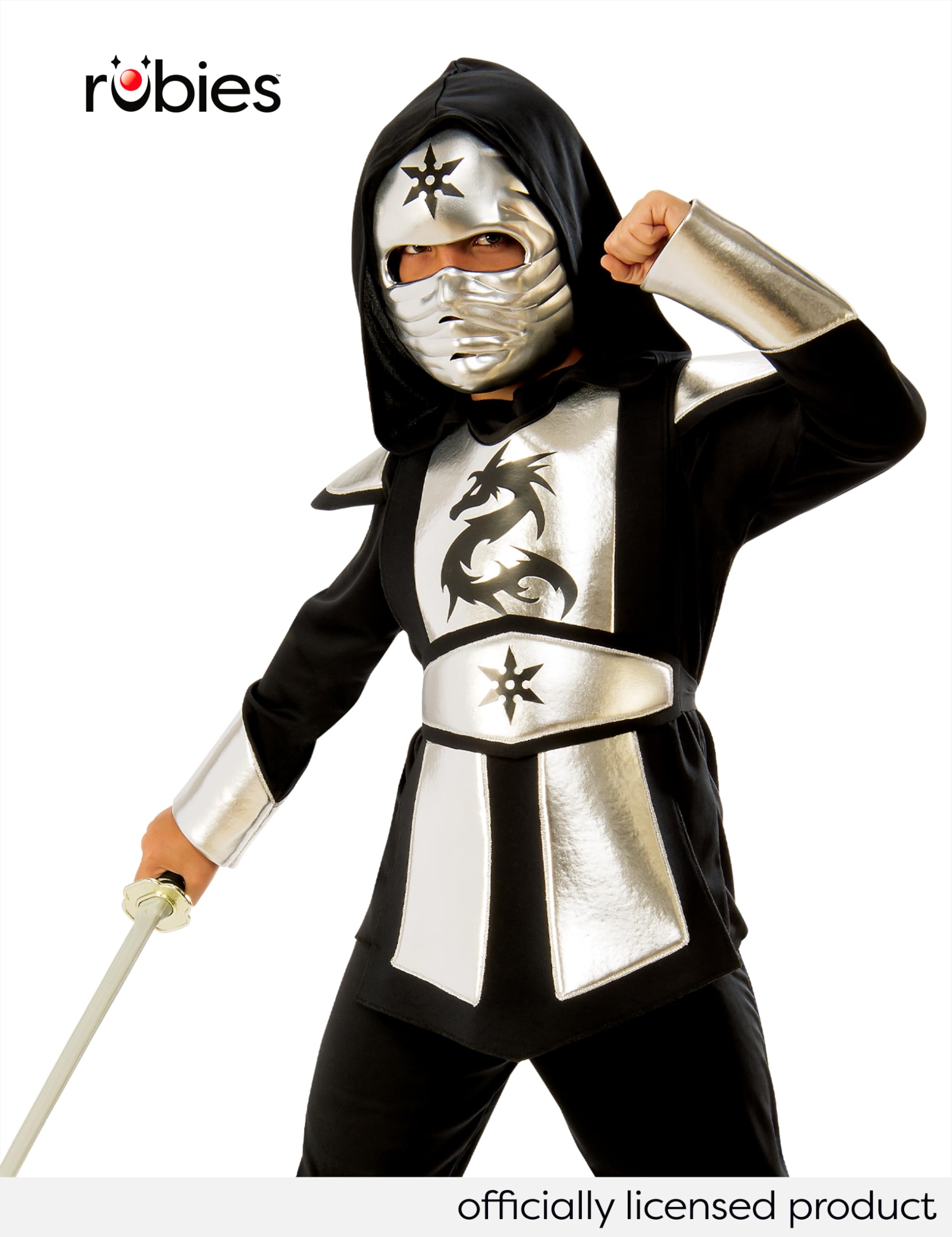 rubie-s-deluxe-641142-l-ninja-kost-m-kinder-l-silber image 2