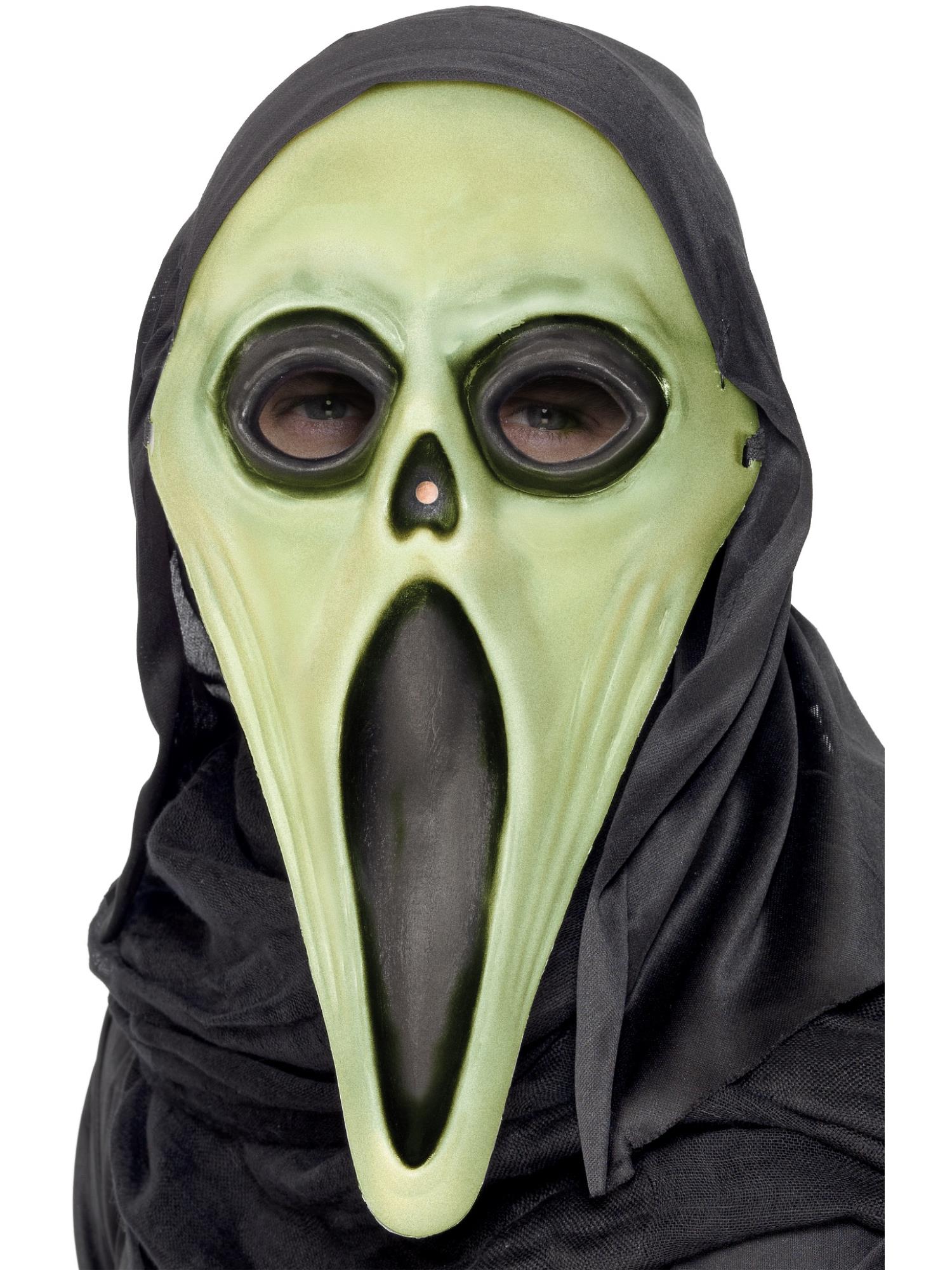 smiffys-fever-screamer-maske-horror-schwarz-gr-n-mit-kapuze image 1