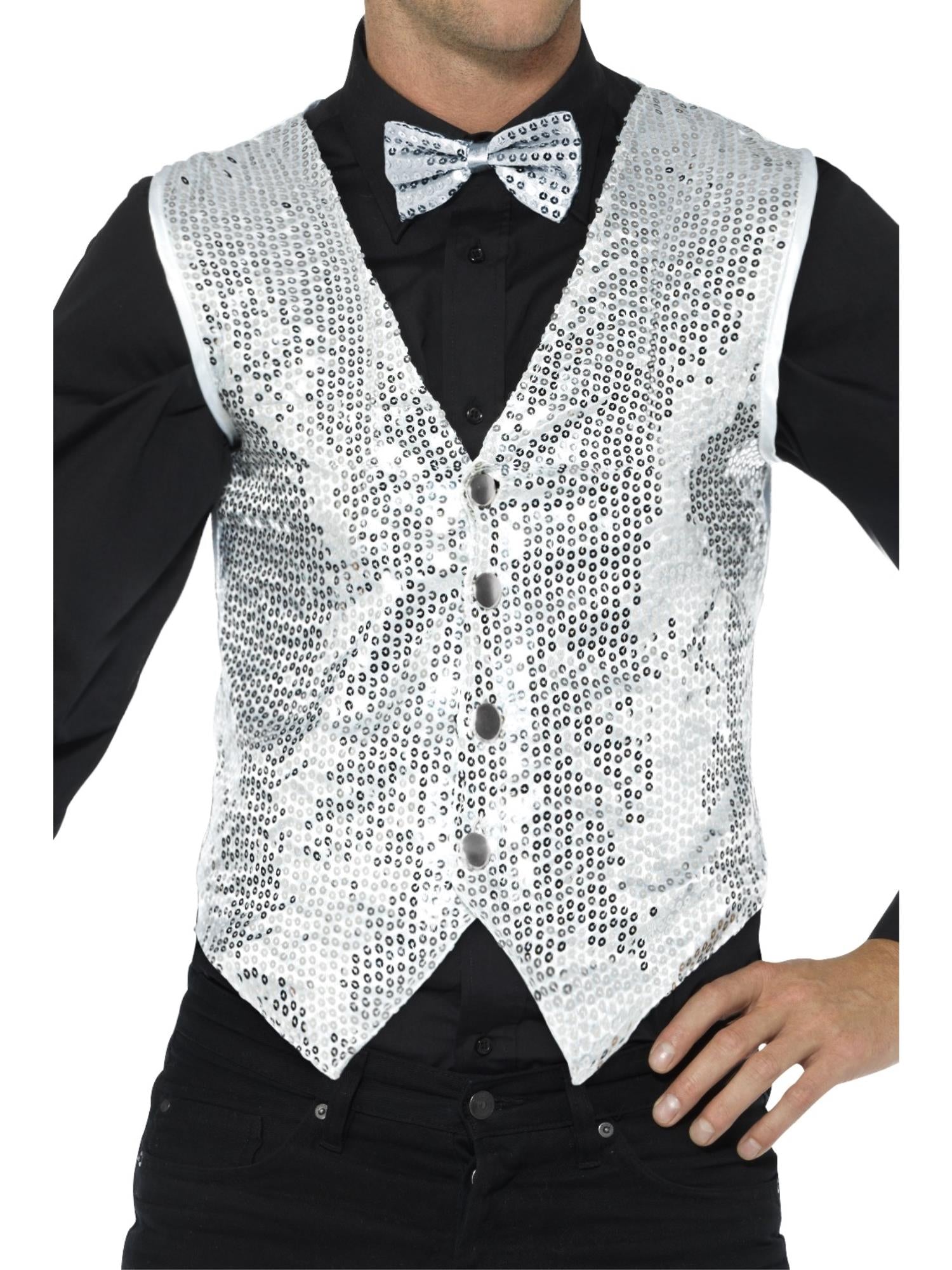 smiffys-fever-paillettenweste-silber-herren-gr-e-m image 1
