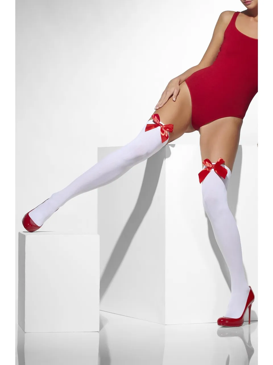 smiffys-fever-halterlose-wei-mit-roter-schleife-damen-blickdicht image 1