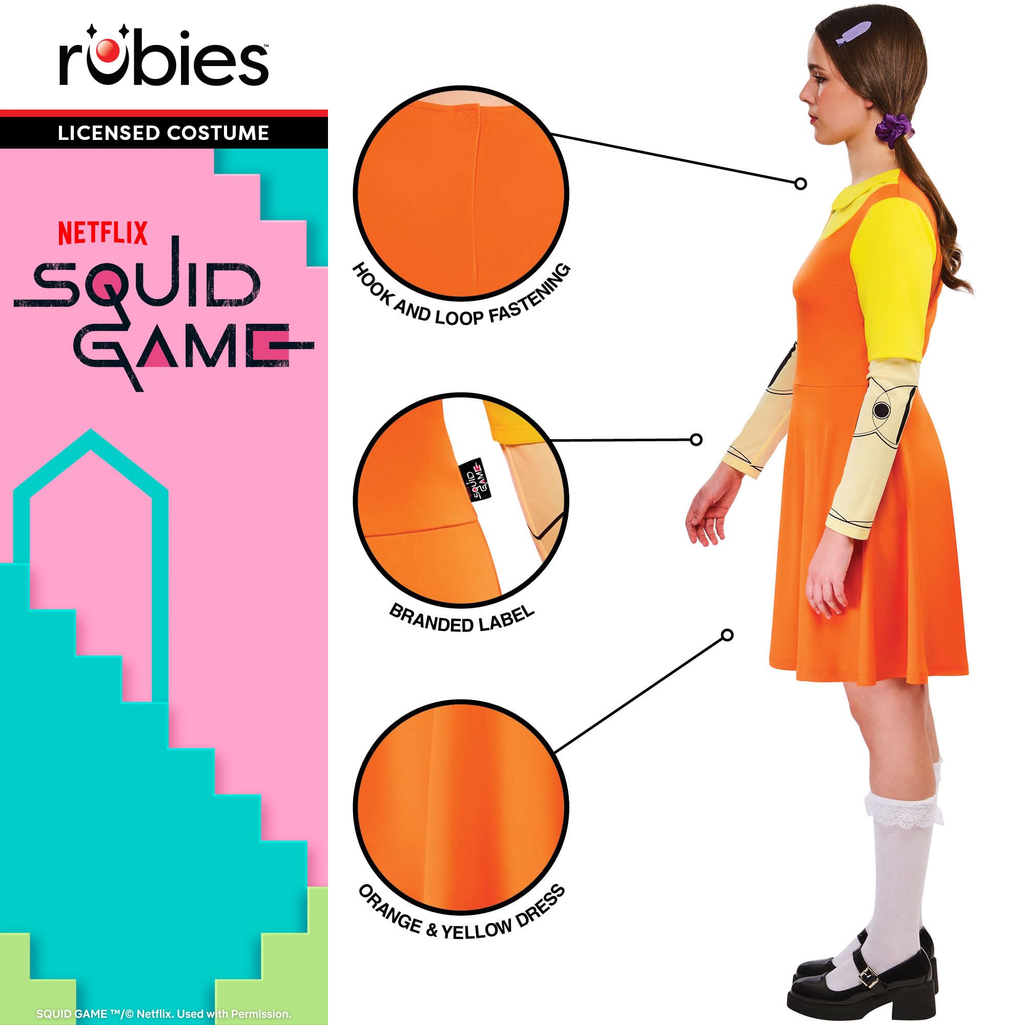 rubie-s-deluxe-squid-game-classic-girl-doll-kost-m-m-orange image 4