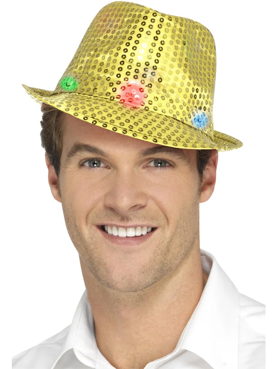 smiffys-fever-pailletten-trilby-hut-gold-mit-led-licht image 1