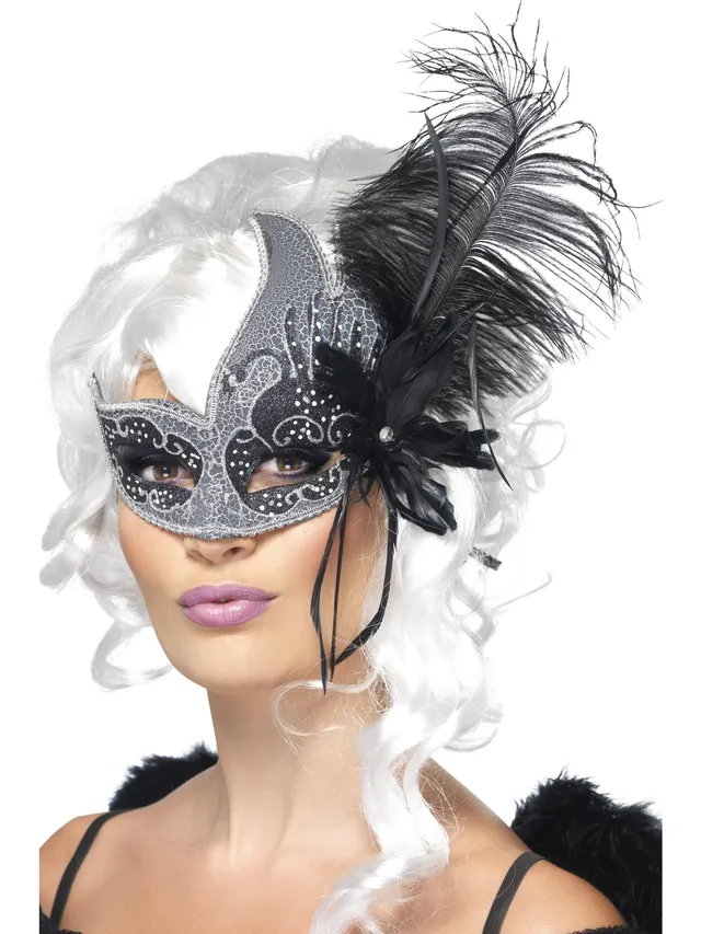 smiffys-fever-dark-angel-augenmaske-silber-schwarz-feder image 1