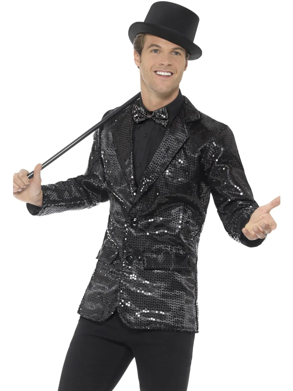 smiffys-fever-paillettenjacke-herren-schwarz-gr-m-glitzer image 1