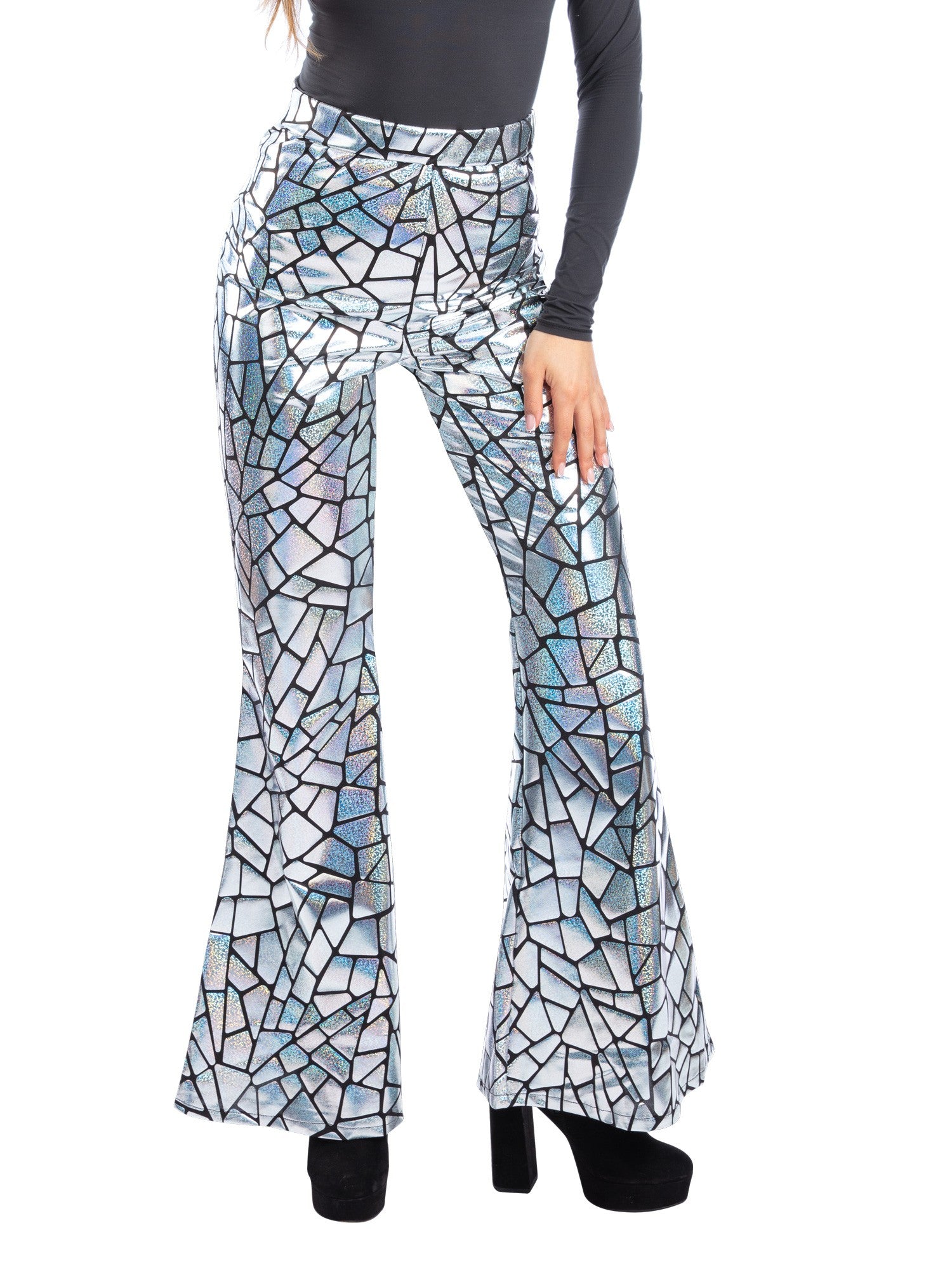smiffys-fever-disco-darling-schlaghose-damen-silber-gr-l-holo image 1