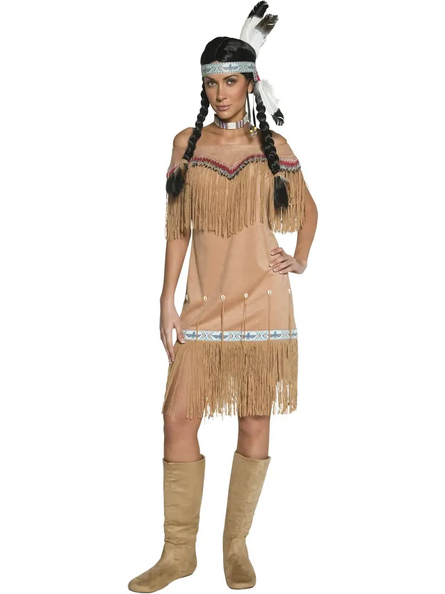 smiffys-fever-indianerin-kost-m-damen-kleid-beige-fransen image 1