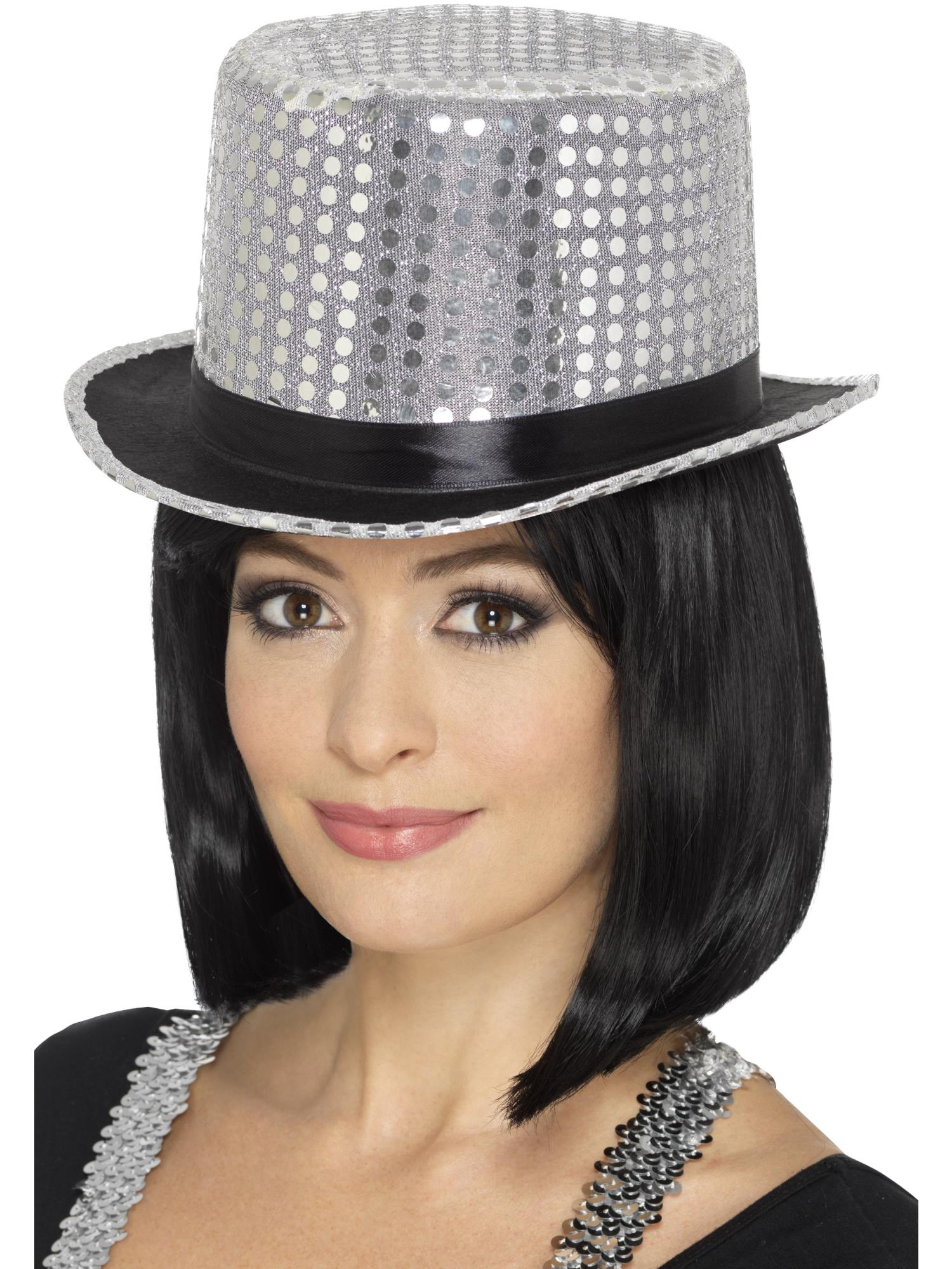 smiffys-fever-sequin-top-hat-zylinder-silber-pailletten image 2