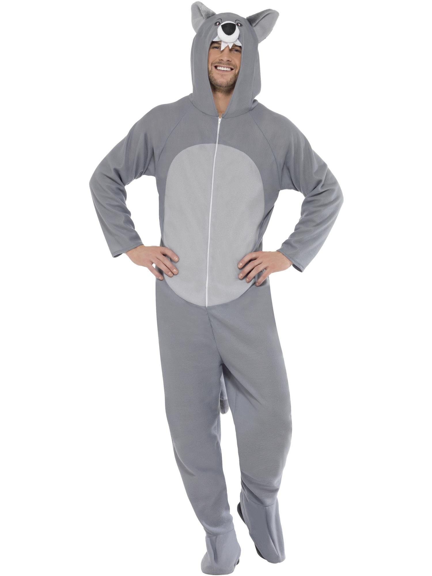 smiffys-fever-wolf-kost-m-grau-overall-mit-kapuze image 1
