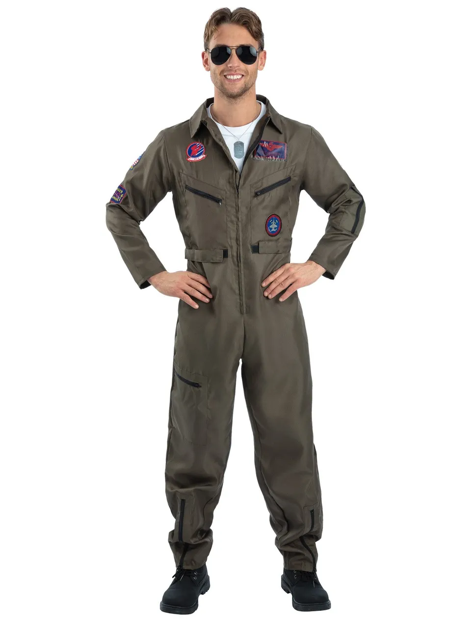 smiffys-fever-top-gun-piloten-kost-m-jumpsuit-gr-n-m image 1