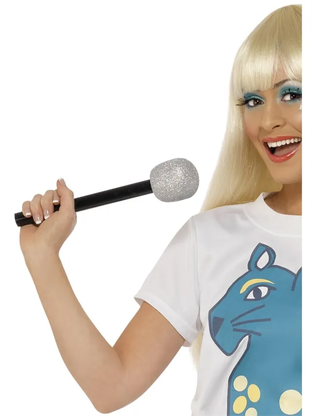 smiffys-fever-mikrofon-silber-glitzer-popstar-requisit image 1
